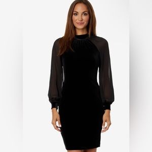 🖤NEW BLACK VELVET SHORT SHEATH WITH CHIFFON SLEEVES DRESS🖤